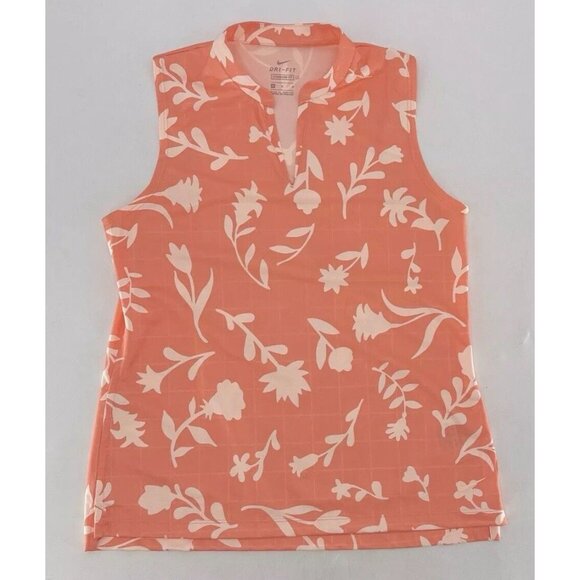 Nike Dri FIT Women’s Golf Polo Victory Mock Neck Sleeveless Orange Floral Sz M - Picture 3 of 11
